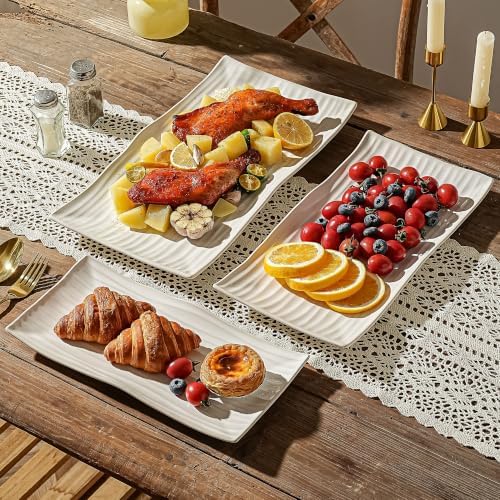 Serving Platters Set of 3 Sizes - Rectangular Serving Tray, Gold in Extra Large in Gold Striped, alternate view 2