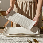 Serving Platters Set of 3 Sizes - Rectangular Serving Tray, Gold in Extra Large in Gold Striped, alternate view 3