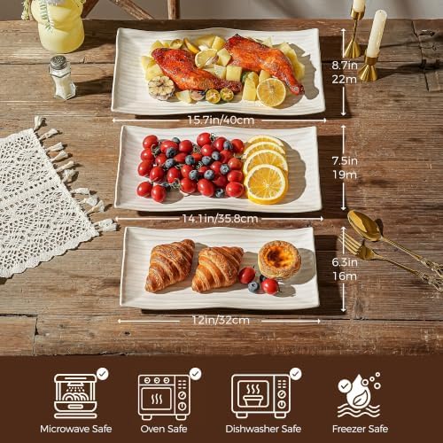 Serving Platters Set of 3 Sizes - Rectangular Serving Tray, Gold in Extra Large in Gold Striped, alternate view 4