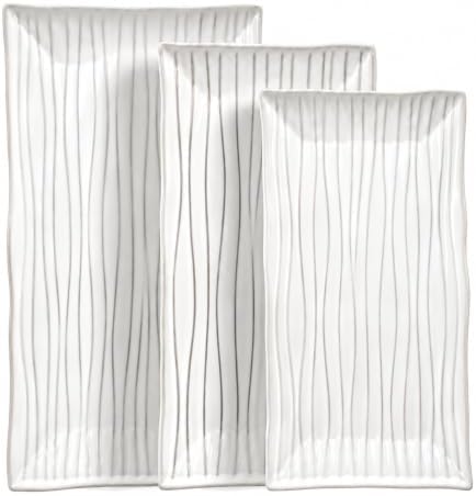 Serving Platters Set of 3 Sizes - Rectangular Striped Serving Tray in Extra Large in Black Striped