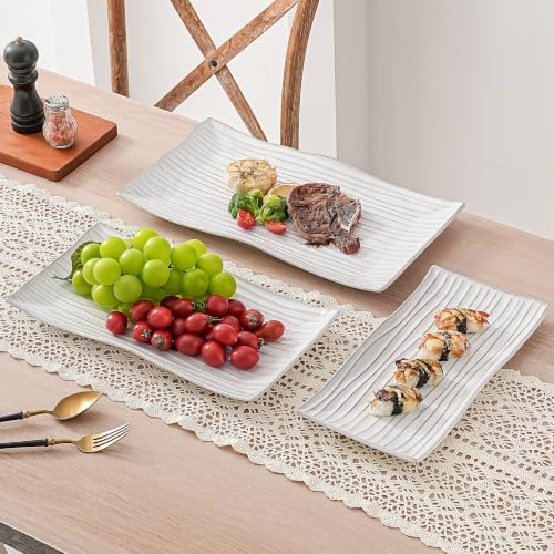 Serving Platters Set of 3 Sizes - Rectangular Striped Serving Tray in Extra Large in Black Striped, alternate view 2