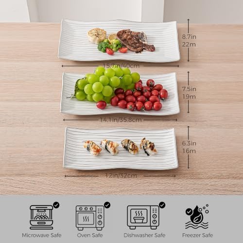 Serving Platters Set of 3 Sizes - Rectangular Striped Serving Tray in Extra Large in Black Striped, alternate view 3