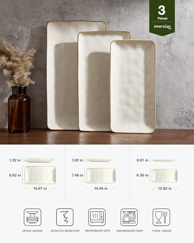 Serving Platters Set of 3 Sizes - Rectangular, Vanilla White in Vanilla White, alternate view 3