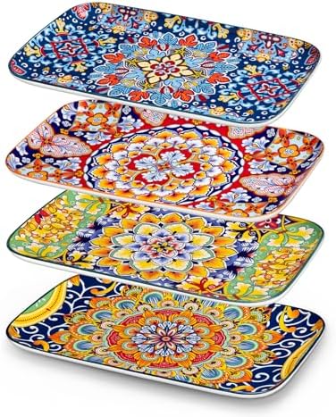 Serving Platters Set of 4, 12" x 7.4" Inch Rectangular Trays Large in Large in Vintage