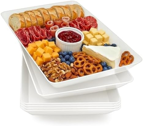 Serving Tray Platter, 17.5'' x 11.5'' x 1.6'', 6 Pcs Food Tray for Veggie Fruit Snack Dessert Cookie Cheese