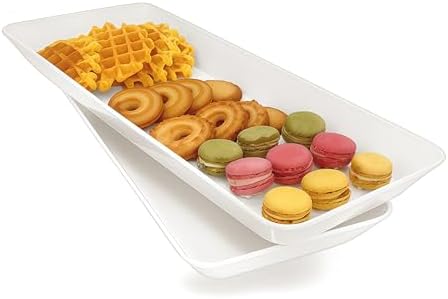 Serving Tray Platter Rectangle, 2 Pcs Long Narrow Food Tray for Veggie Fruit Snack Dessert, Plastic White Food