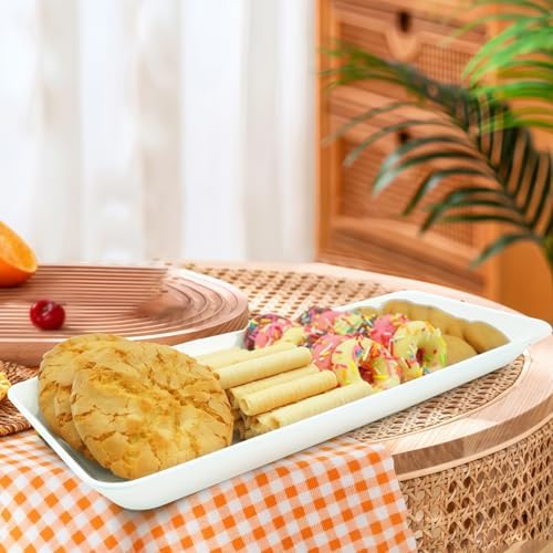Serving Tray Platter Rectangle, 2 Pcs Long Narrow Food Tray for Veggie Fruit Snack Dessert, Plastic White Food, alternate