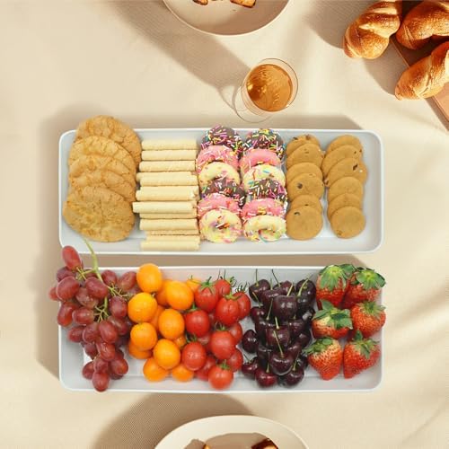 Serving Tray Platter Rectangle, 3 Pcs Long Narrow Food Tray for Veggie Fruit Snack Dessert, Plastic White Food, alternate