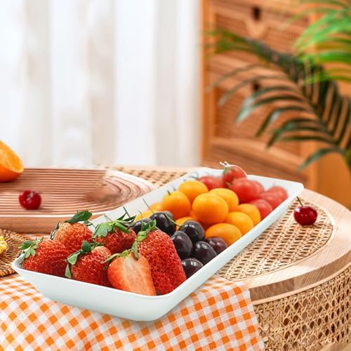 Serving Tray Platter Rectangle, 6 Pcs Long Narrow Food Tray for Veggie Fruit Snack Dessert, Plastic White Food, alternate