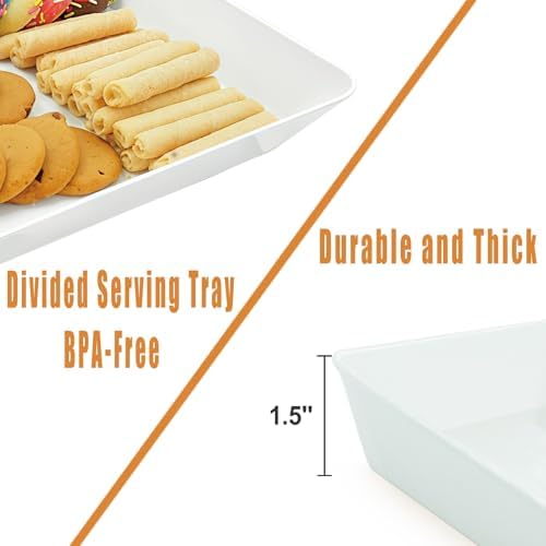 Serving Tray Platter Rectangle, 6 Pcs Long Narrow Food Tray for Veggie Fruit Snack Dessert, Plastic White Food, alternate