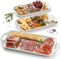 Serving Tray with Handles 16"x9.5" - White Porcelain Platters 3-Pack, Large Rectangular Serving Platters for