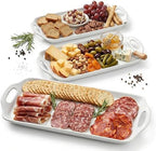 Serving Tray with Handles 16"x9.5" - White Porcelain Platters 3-Pack, Large Rectangular Serving Platters for