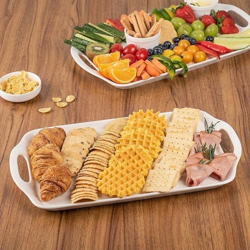Serving Tray with Handles 16"x9.5" - White Porcelain Platters 3-Pack, Large Rectangular Serving Platters for, alternate view