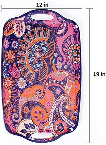 Serving Tray with Handles, Large Rectangle Melamine Serving Platter Set of 2, Paisley (19” x 12”) in Paisley, alternate view