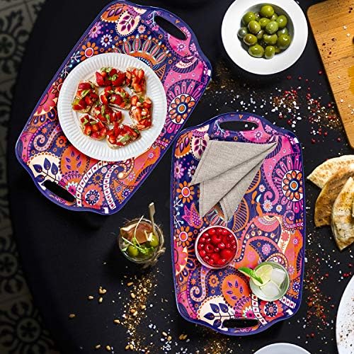 Serving Tray with Handles, Large Rectangle Melamine Serving Platter Set of 2, Paisley (19” x 12”) in Paisley, alternate view