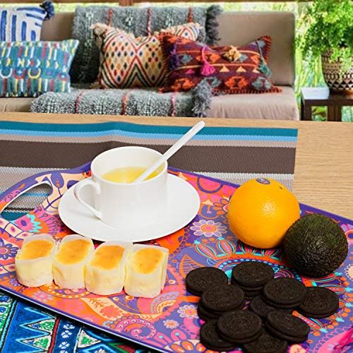Serving Tray with Handles, Large Rectangle Melamine Serving Platter Set of 2, Paisley (19” x 12”) in Paisley, alternate view