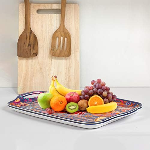 Serving Tray with Handles, Large Rectangle Melamine Serving Platter Set of 2, Paisley (19” x 12”) in Paisley, alternate view