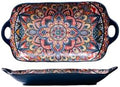 Serving Tray with Handles Rectangular Serving Platter Ceramic Extra Large Plates & Dishes Rectangle (Blue