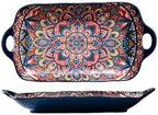 Serving Tray with Handles Rectangular Serving Platter Ceramic Extra Large Plates & Dishes Rectangle (Blue