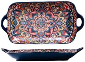 Serving Tray with Handles Rectangular Serving Platter Ceramic Extra Large Plates & Dishes Rectangle (Blue