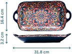 Serving Tray with Handles Rectangular Serving Platter Ceramic Extra Large Plates & Dishes Rectangle (Blue, alternate view 3