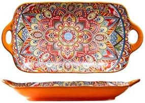 Serving Tray with Handles Rectangular Serving Platter Ceramic Extra Large Plates & Dishes Rectangle (Sunset