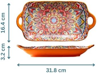 Serving Tray with Handles Rectangular Serving Platter Ceramic Extra Large Plates & Dishes Rectangle (Sunset, alternate view 3