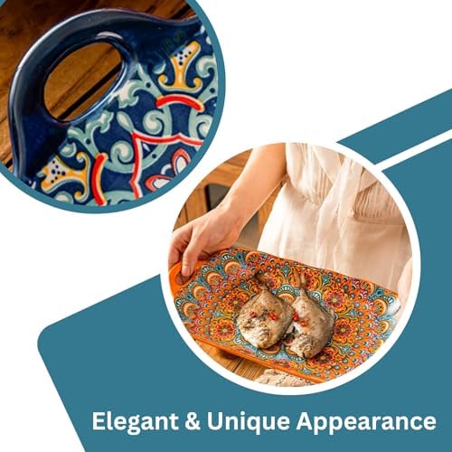 Serving Tray with Handles Rectangular Serving Platter Ceramic Extra Large Plates & Dishes Rectangle (Sunset, alternate view 5