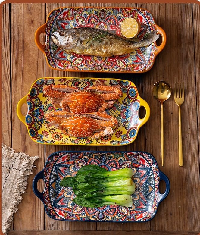 Serving Tray with Handles Rectangular Serving Platter Ceramic Extra Large Plates & Dishes Rectangle (Sunset, alternate view 6