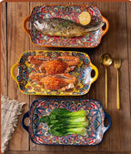 Serving Tray with Handles Rectangular Serving Platter Ceramic Extra Large Plates & Dishes Rectangle (Sunset, alternate view 6