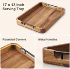 Serving Tray with Metal Handles, 17 x 13 in Acacia Wood Tray for Serving Food, Ottoman Decorative Tray Platter, alternate