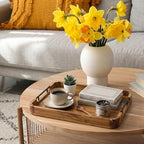 Serving Tray with Metal Handles, 17 x 13 in Acacia Wood Tray for Serving Food, Ottoman Decorative Tray Platter, alternate