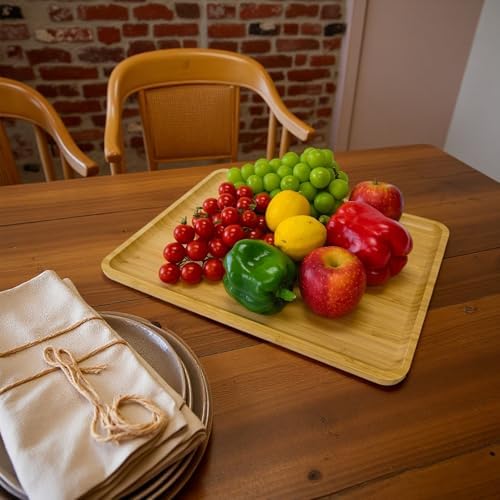 Serving Tray Wooden Rectangle Dinner Food Bed Lab Tray Large in Large Size in Beige, alternate view 4