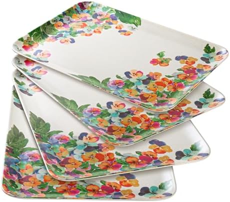Serving Trays Platters for Serving Food Party 4 Piece Melamine Bamboo Rectangle Tray 12.6x9 Inch Hydrangea