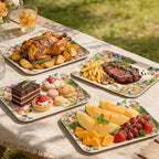 Serving Trays Platters for Serving Food Party 4 Piece Melamine Bamboo Rectangle Tray 12.6x9 Inch Hydrangea, alternate view 2