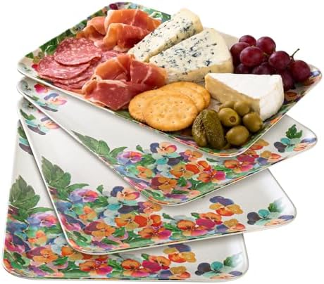 Serving Trays Platters for Serving Food Party 4 Piece Melamine Bamboo Rectangle Tray 12.6x9 Inch Hydrangea, alternate view 6