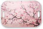 Serving Trays with Handles, 14.5 x 9.8 inch Rectangular Plastic Tray for Restaurant, Kitchen, Pink Cherry