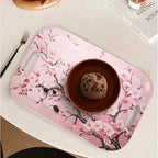 Serving Trays with Handles, 14.5 x 9.8 inch Rectangular Plastic Tray for Restaurant, Kitchen, Pink Cherry, alternate view 4