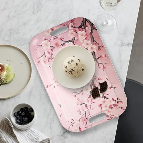 Serving Trays with Handles, 14.5 x 9.8 inch Rectangular Plastic Tray for Restaurant, Kitchen, Pink Cherry, alternate view 5