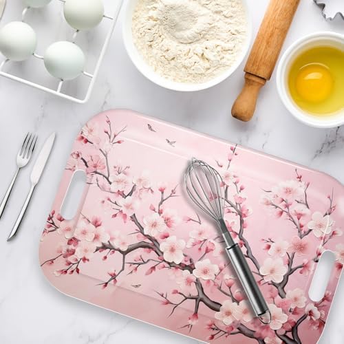 Serving Trays with Handles, 14.5 x 9.8 inch Rectangular Plastic Tray for Restaurant, Kitchen, Pink Cherry, alternate view 6