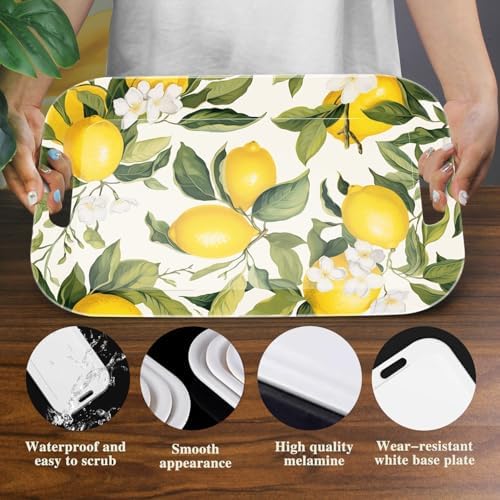Serving Trays with Handles, 14.5 x 9.8 inch Rectangular Plastic Tray for Restaurant, Kitchen, Lemon and Leaves, alternate