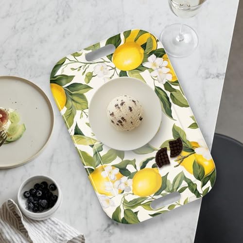 Serving Trays with Handles, 14.5 x 9.8 inch Rectangular Plastic Tray for Restaurant, Kitchen, Lemon and Leaves, alternate