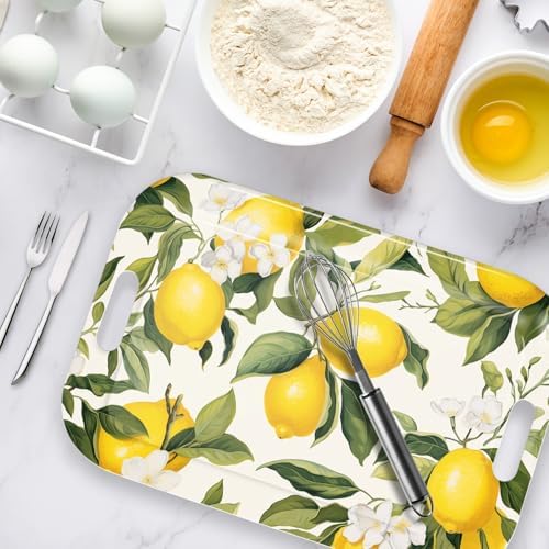 Serving Trays with Handles, 14.5 x 9.8 inch Rectangular Plastic Tray for Restaurant, Kitchen, Lemon and Leaves, alternate
