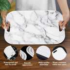 Serving Trays with Handles, 14.5 x 9.8 inch Rectangular Plastic Tray for Restaurant, Kitchen, Gray White Marble, alternate