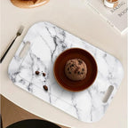 Serving Trays with Handles, 14.5 x 9.8 inch Rectangular Plastic Tray for Restaurant, Kitchen, Gray White Marble, alternate