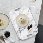 Serving Trays with Handles, 14.5 x 9.8 inch Rectangular Plastic Tray for Restaurant, Kitchen, Gray White Marble, alternate