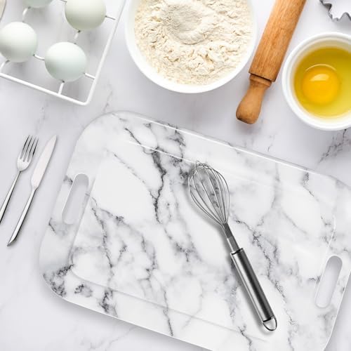 Serving Trays with Handles, 14.5 x 9.8 inch Rectangular Plastic Tray for Restaurant, Kitchen, Gray White Marble, alternate