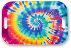 Serving Trays with Handles, 14.5 x 9.8 inch Rectangular Plastic Tray for Restaurant, Kitchen, Tie-Dye Colorful