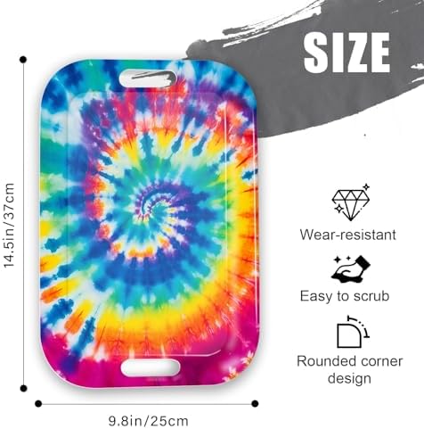 Serving Trays with Handles, 14.5 x 9.8 inch Rectangular Plastic Tray for Restaurant, Kitchen, Tie-Dye Colorful, alternate