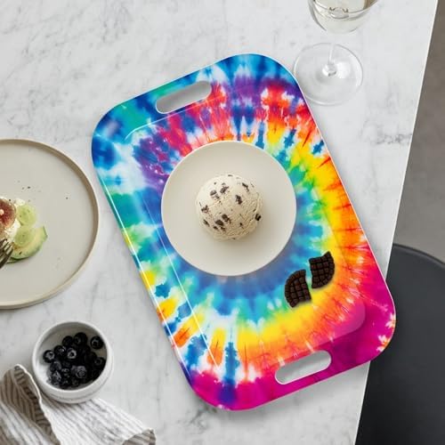 Serving Trays with Handles, 14.5 x 9.8 inch Rectangular Plastic Tray for Restaurant, Kitchen, Tie-Dye Colorful, alternate
